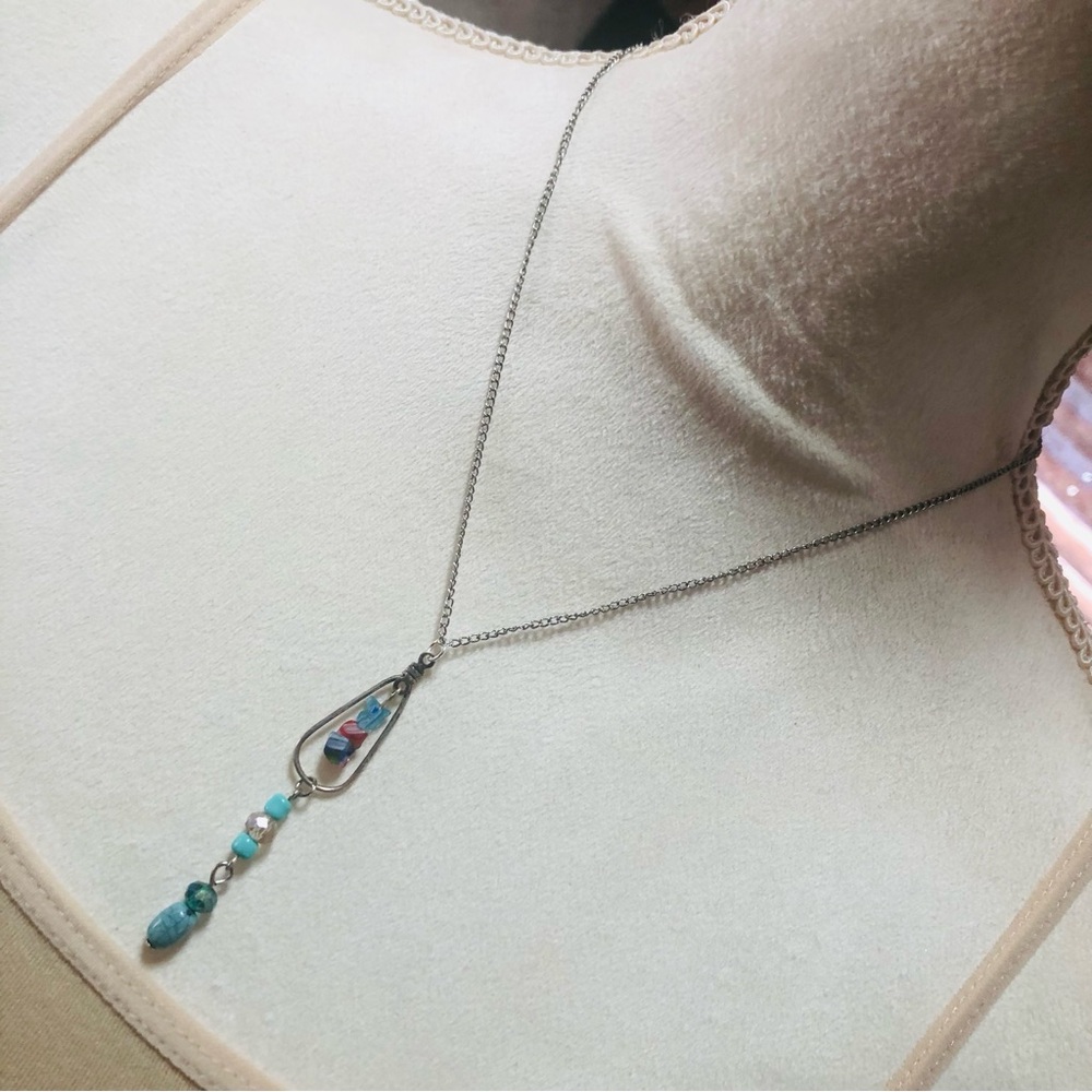 Hand crafted art glass drop pendant on chain necklace